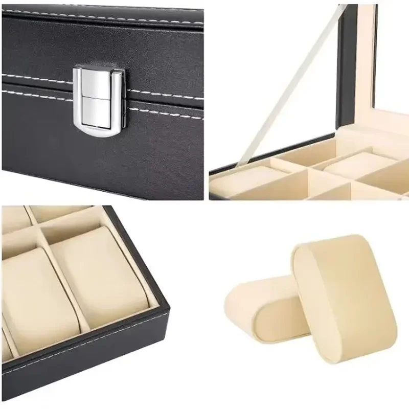 PU Leather Watch Box - Glass Top Display Organizer