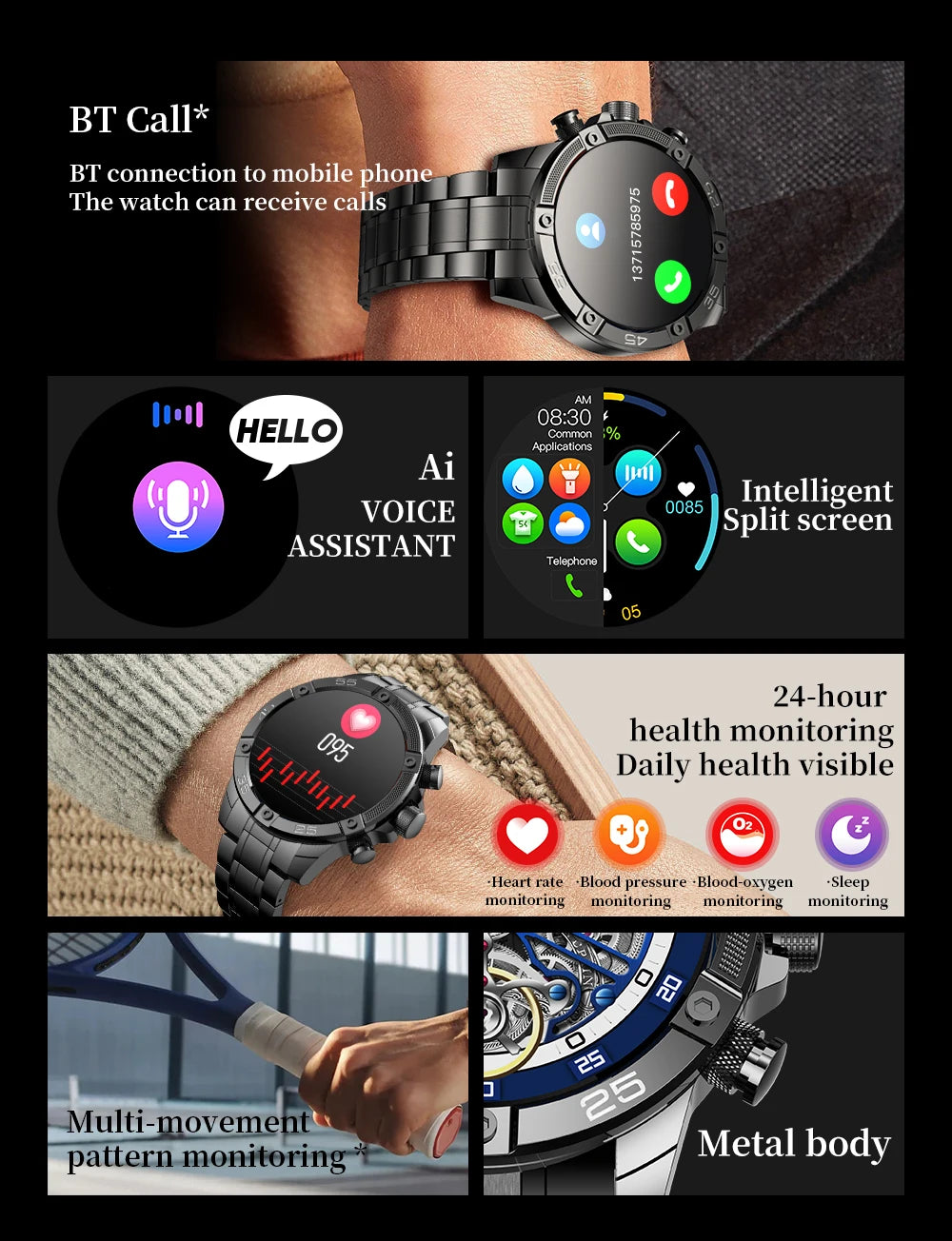 Bluetooth Heart Rate & Oxygen Men's Smartwatch