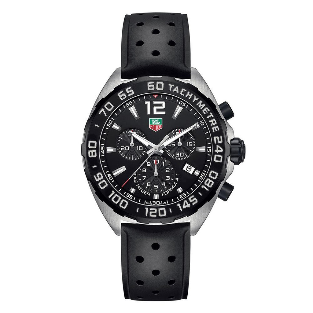 Tag Heuer Formula 1 Quartz Chronograph 43mm Mens Watch Stainless Steel Case With Black Rubber Strap Black Dial 1