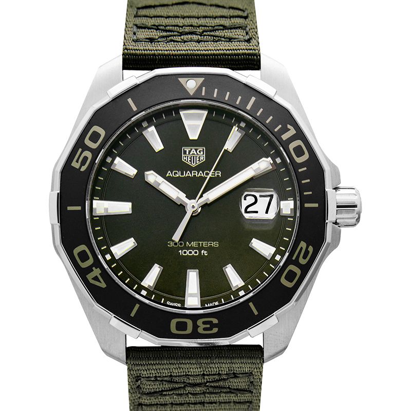 Tag Heuer Aquaracer Black Dial Khakhi Green Nato Strap Watch For Men WAY101E FC8222