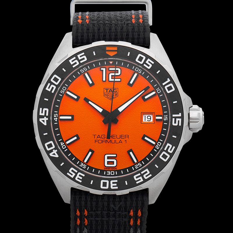 Tag Heuer Formula 1 Quartz Orange Dial Black Nylon Strap Watch For Men Waz101a Fc8305