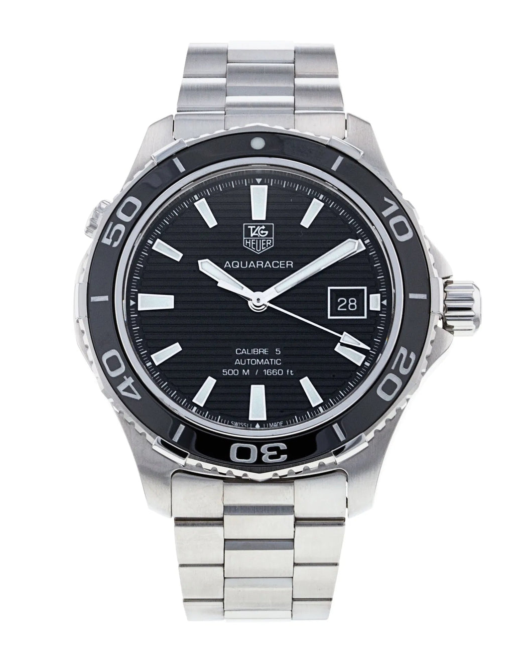 Tag Heuer Aquaracer Caliber 5 Automatic Black Dial Silver Steel Strap Watch For Men WAK2110 BA0830