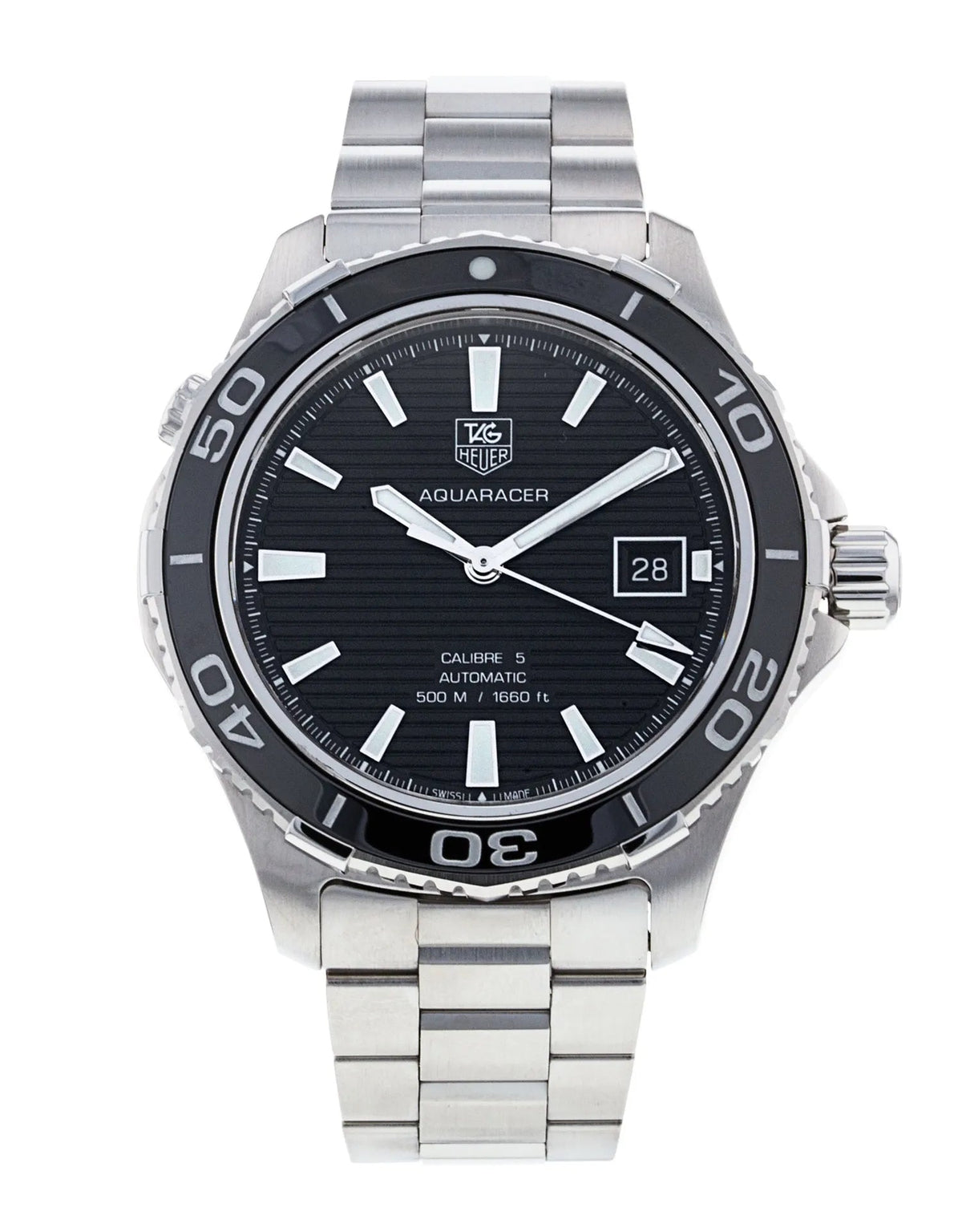 Tag Heuer Aquaracer Caliber 5 Automatic Black Dial Silver Steel Strap Watch For Men WAK2110 BA0830