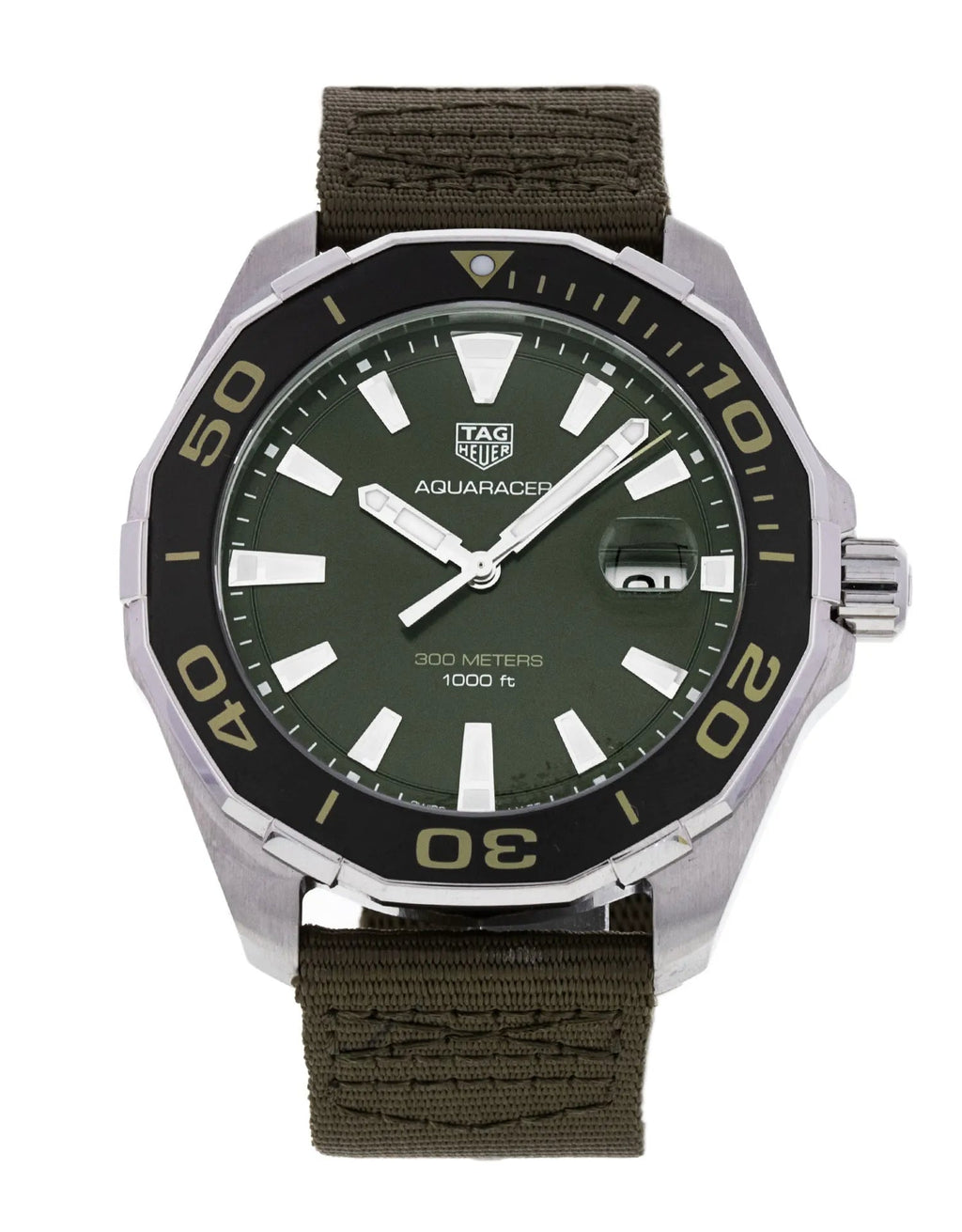 Tag Heuer Aquaracer Black Dial Khakhi Green Nato Strap Watch For Men WAY101E FC8222