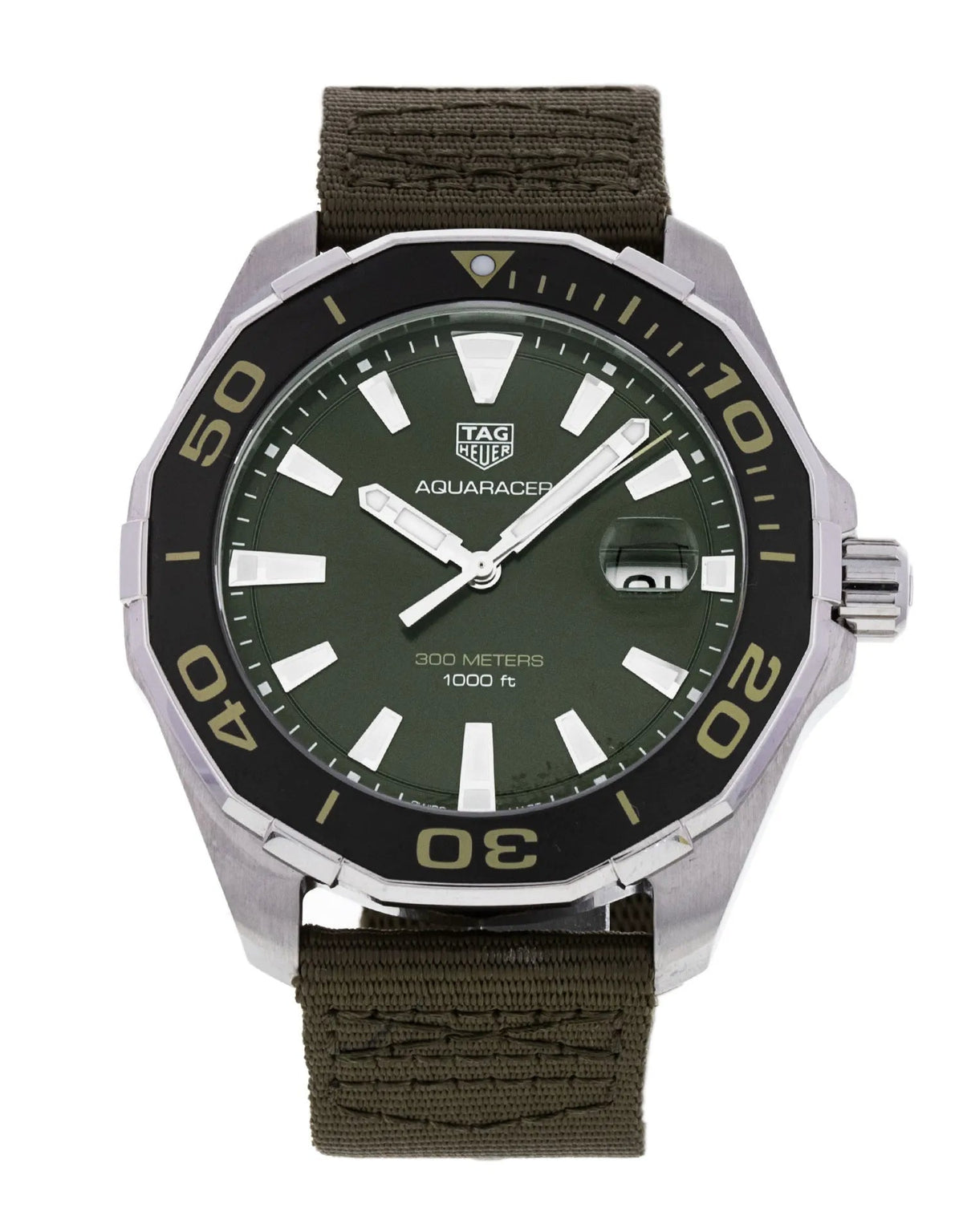 Tag Heuer Aquaracer Black Dial Khakhi Green Nato Strap Watch For Men WAY101E FC8222