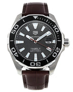 Tag Heuer Aquaracer Caliber 5 Black Dial Brown Leather Strap Watch For Men WAY201M FC6474