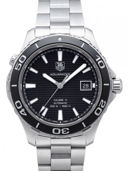 Tag Heuer Aquaracer Caliber 5 Automatic Black Dial Silver Steel Strap Watch For Men WAK2110 BA0830