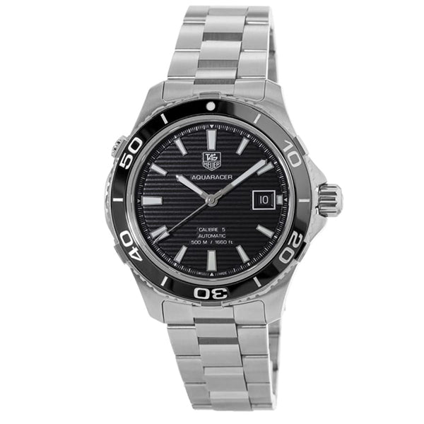 Tag Heuer Aquaracer Caliber 5 Automatic Black Dial Silver Steel Strap Watch For Men WAK2110 BA0830