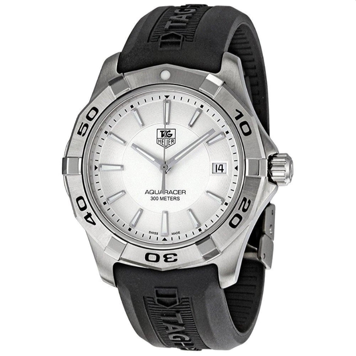 Tag Heuer Aquaracer Caliber 5 White Dial Black Rubber Strap Watch For Men WAY2111 FT8021