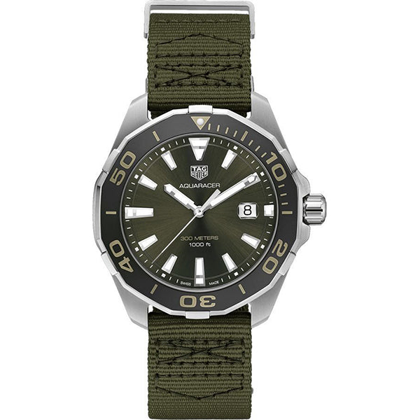 Tag Heuer Aquaracer Black Dial Khakhi Green Nato Strap Watch For Men WAY101E FC8222