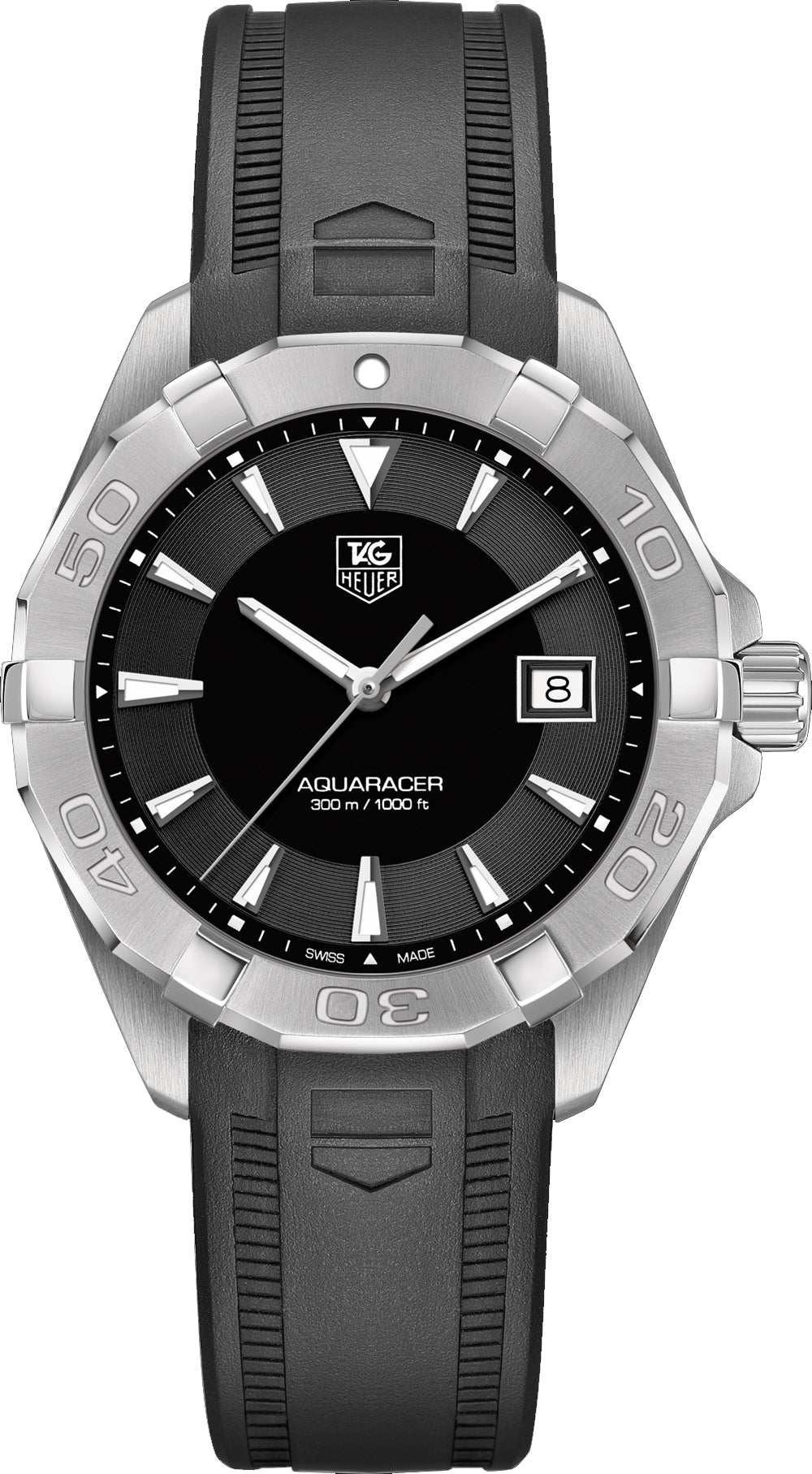 Tag Heuer Aquaracer Caliber 5 Automatic Black Dial Black Rubber Strap Watch For Men WAY2113 FT8021
