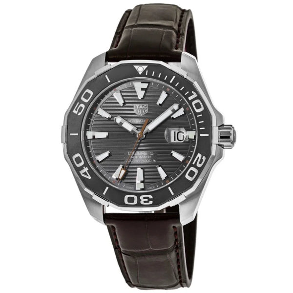Tag Heuer Aquaracer Caliber 5 Black Dial Brown Leather Strap Watch For Men WAY201M FC6474