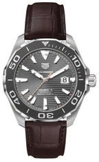 Tag Heuer Aquaracer Caliber 5 Black Dial Brown Leather Strap Watch For Men WAY201M FC6474