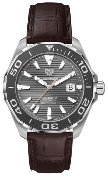 Tag Heuer Aquaracer Caliber 5 Black Dial Brown Leather Strap Watch For Men WAY201M FC6474