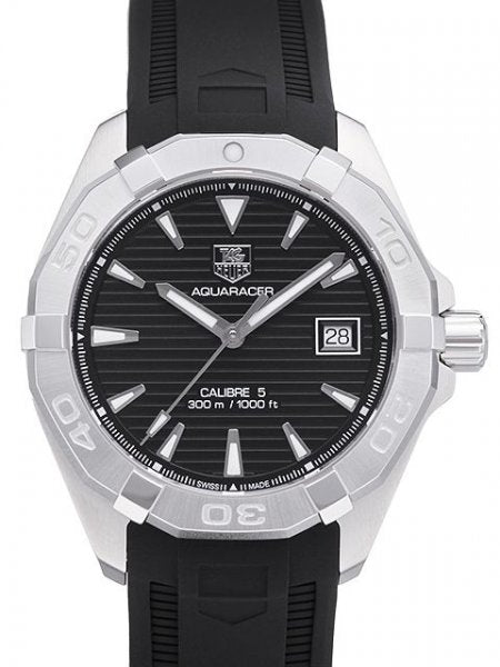 Tag Heuer Aquaracer Automatic Caliber 5 Black Dial Black Rubber Strap Watch For Men WAY2110 FT8021