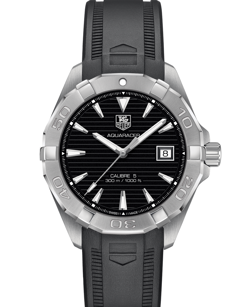 Tag Heuer Aquaracer Automatic Caliber 5 Black Dial Black Rubber Strap Watch For Men WAY2110 FT8021
