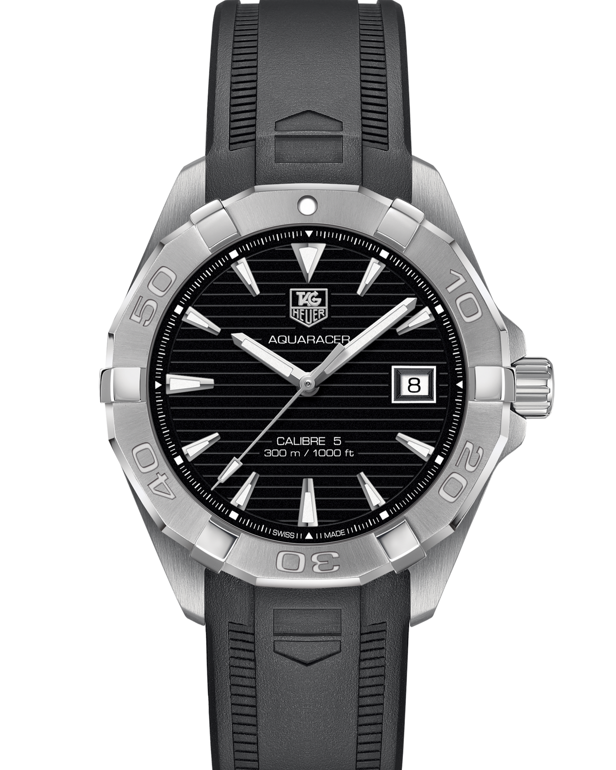 Tag Heuer Aquaracer Automatic Caliber 5 Black Dial Black Rubber Strap Watch For Men WAY2110 FT8021