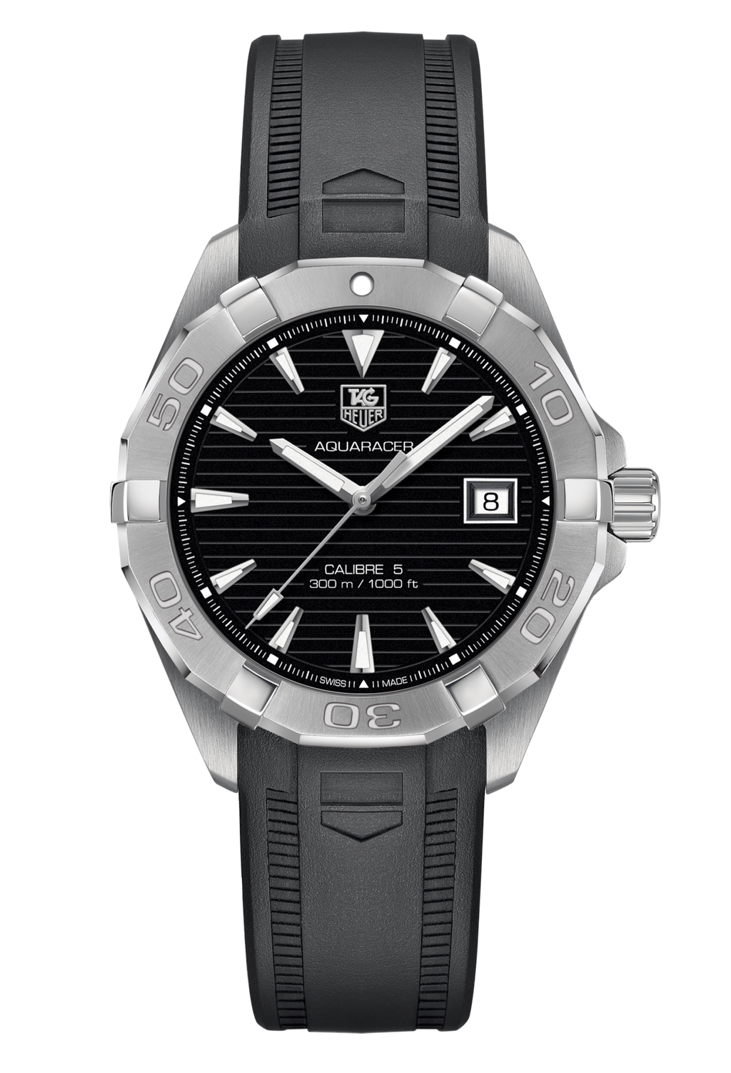 Tag Heuer Aquaracer Caliber 5 Automatic Black Dial Black Rubber Strap Watch For Men WAY2113 FT8021