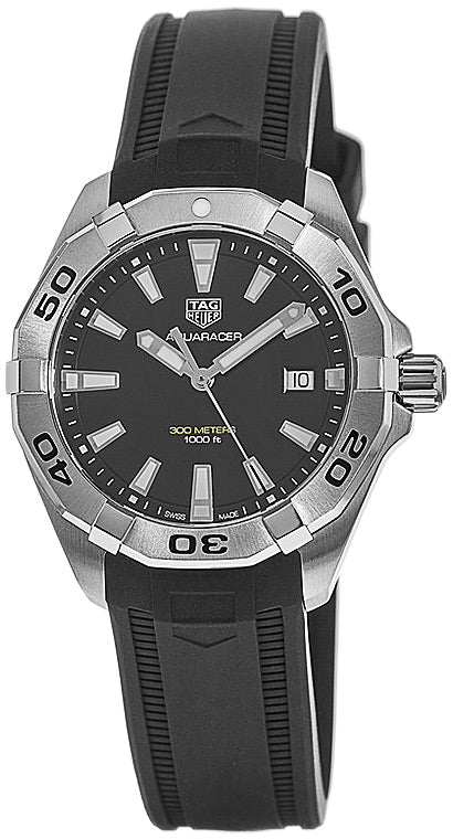 Tag Heuer Aquaracer Quartz Black Dial Black Rubber Strap Watch For Men WBD1110 FT8021