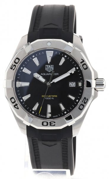 Tag Heuer Aquaracer Quartz Black Dial Black Rubber Strap Watch For Men WBD1110 FT8021