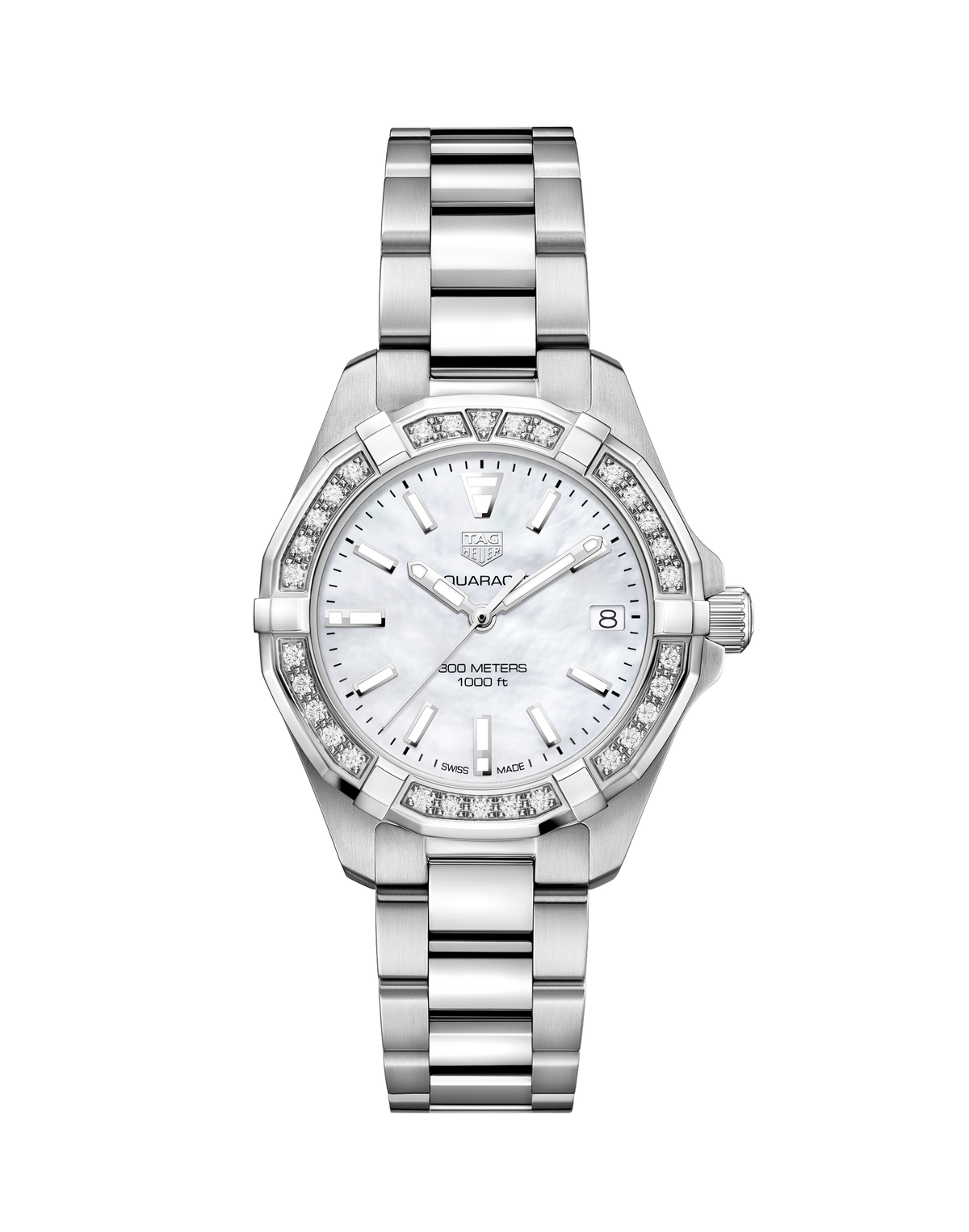 Tag Heuer Aquaracer Diamonds Mother Of Pearl Dial Silver Steel Strap Watch For Women WBD1313 BA0740
