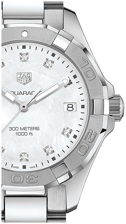 Tag Heuer Aquaracer Diamonds Mother Of Pearl Dial Silver Steel Strap Watch For Women WBD131B BA0748