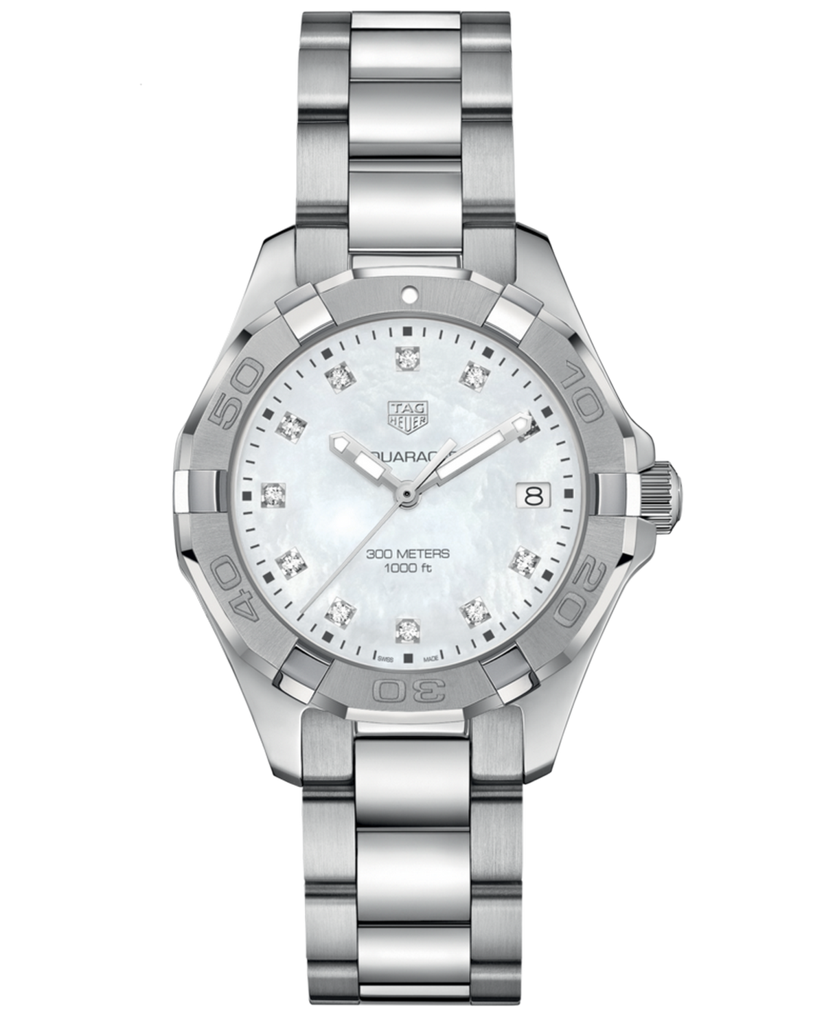 Tag Heuer Aquaracer Diamonds Mother Of Pearl Dial Silver Steel Strap Watch For Women WBD131B BA0748