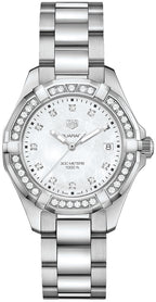 Tag Heuer Aquaracer Diamonds Mother Of Pearl White Dial Silver Steel Strap Watch For Women WBD131C BA0748
