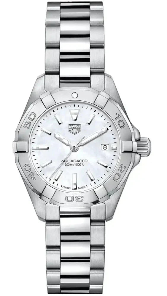 Tag Heuer Aquaracer Quartz Mother Of Pearl White Dial Silver Steel Strap Watch For Women WBD1411 BA0741