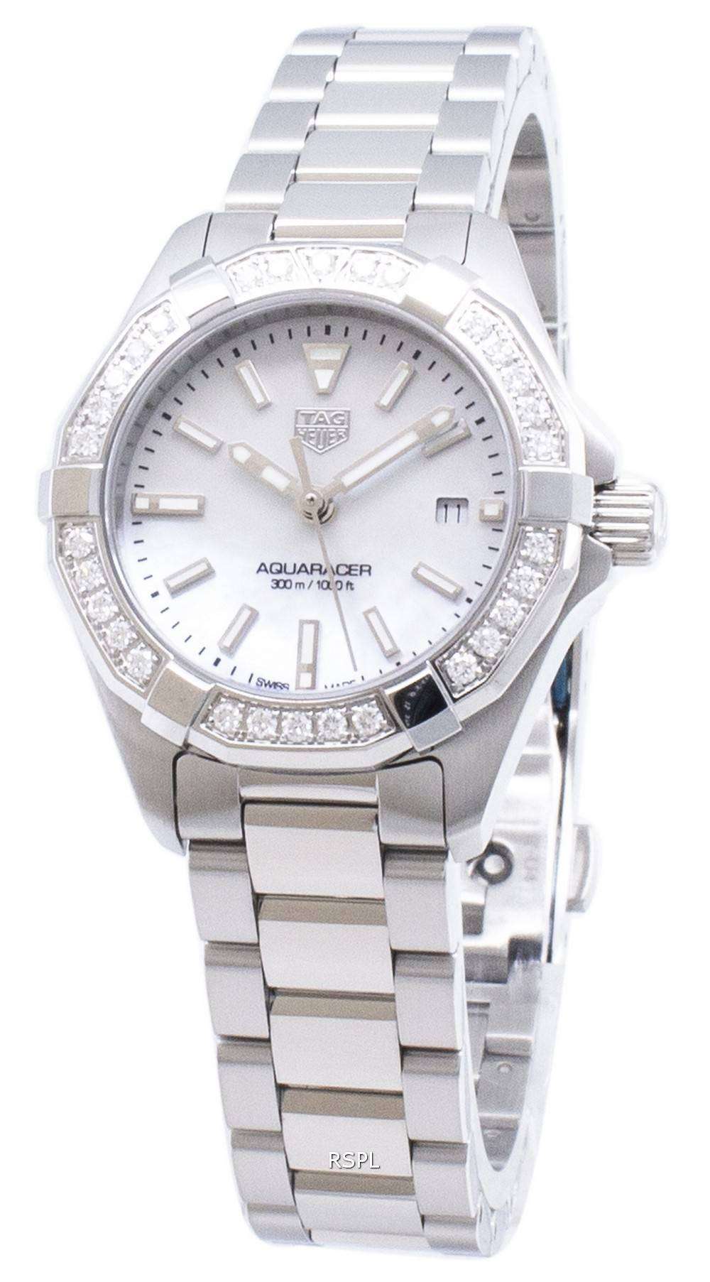 Tag Heuer Aquaracer Diamonds Mother Of Pearl White Dial Silver Steel Strap Watch For Women WBD1413 BA0741