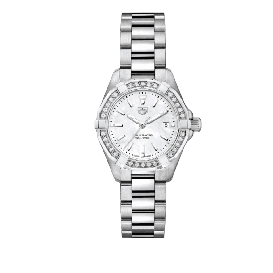 Tag Heuer Aquaracer Diamonds Mother Of Pearl White Dial Silver Steel Strap Watch For Women WBD1413 BA0741