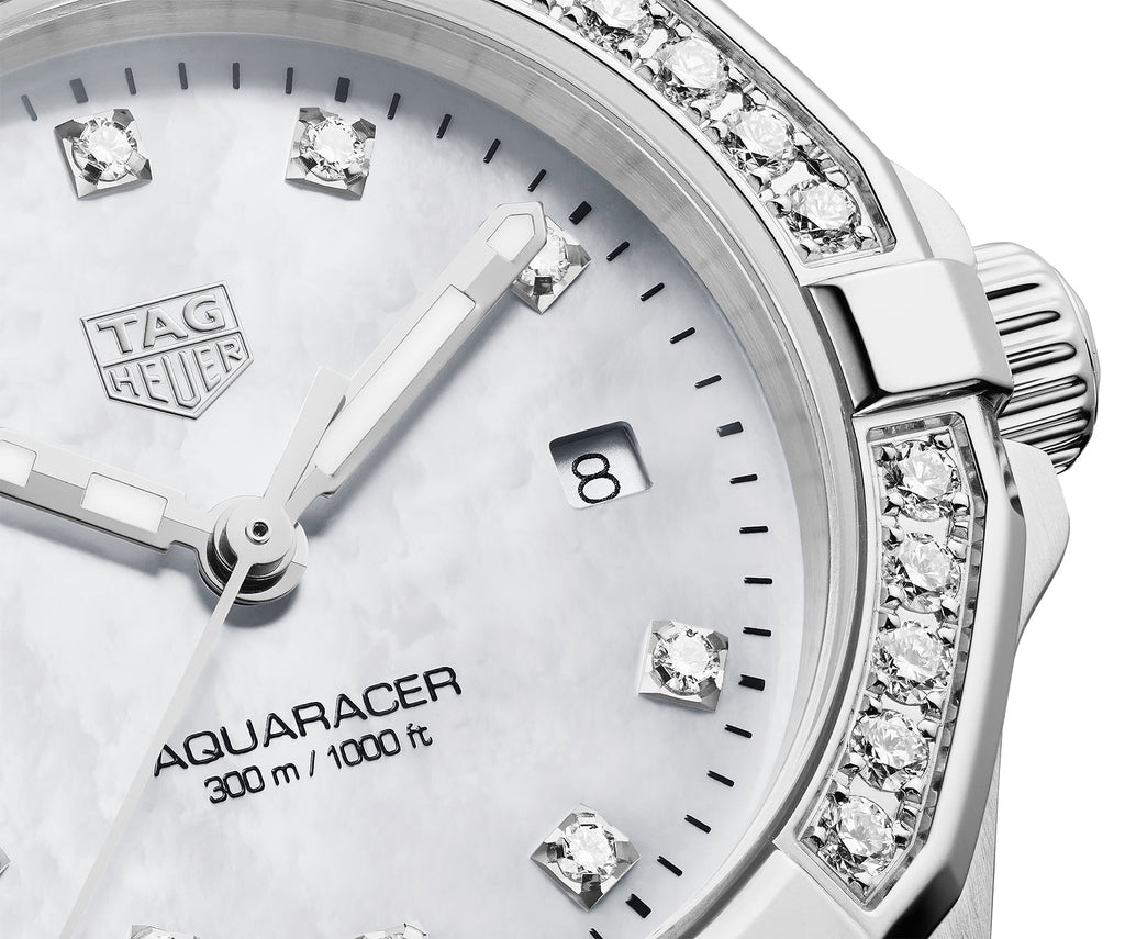 Tag Heuer Aquaracer Diamonds White Dial Silver Steel Strap Watch For Women WBD1415 BA0741