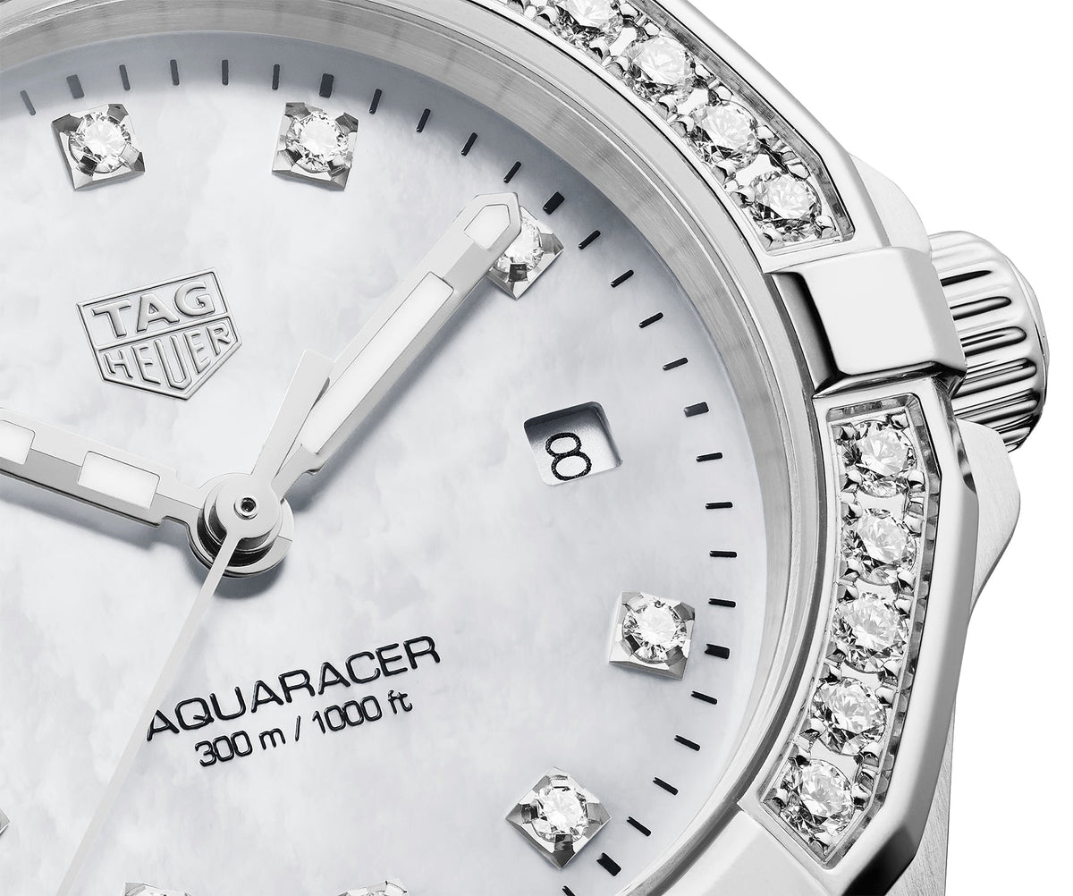 Tag Heuer Aquaracer Diamonds White Dial Silver Steel Strap Watch For Women WBD1415 BA0741