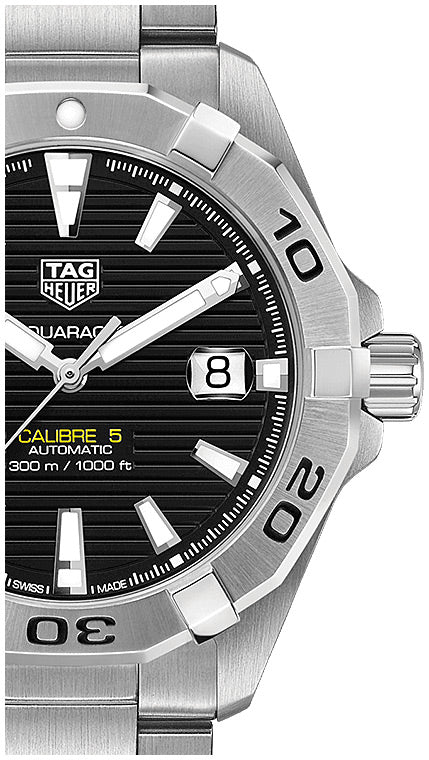 Tag Heuer Aquaracer Automatic Caliber 5 Black Dial Silver Steel Strap Watch For Men WBD2110 BA0928