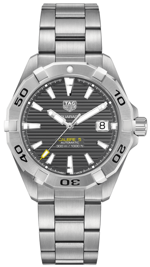 Tag Heuer Aquaracer Calibre 5 Grey Dial Silver Steel Strap Watch For Men WBD2113 BA0928