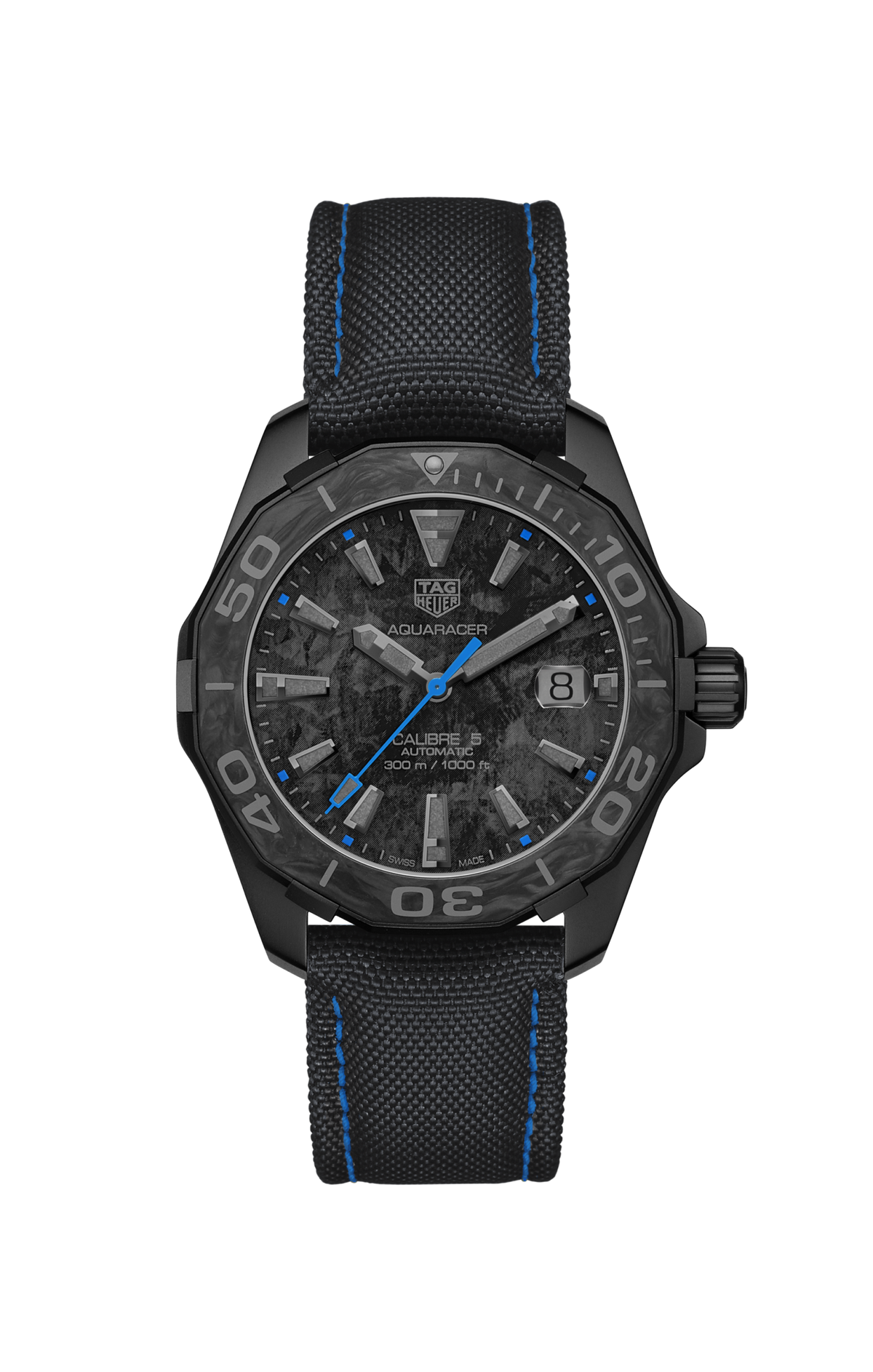 Tag Heuer Aquaracer Calibre 5 Black Nylon Strap Carbon Dial Watch For Men WBD218C FC6447