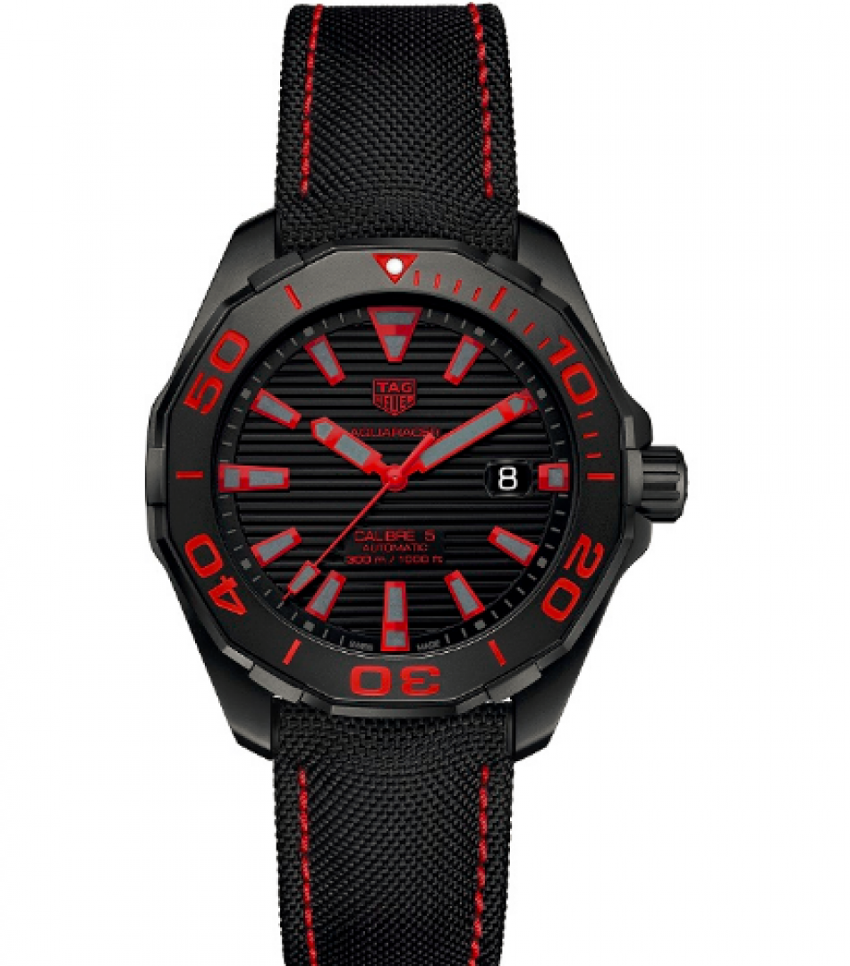 Tag Heuer Aquaracer Caliber 5 Black Dial Black Nylon Strap Watch For Men WAY208A FC6381