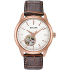 Bulova Classic Skeleton Auto Mens Brown Watch 97a133