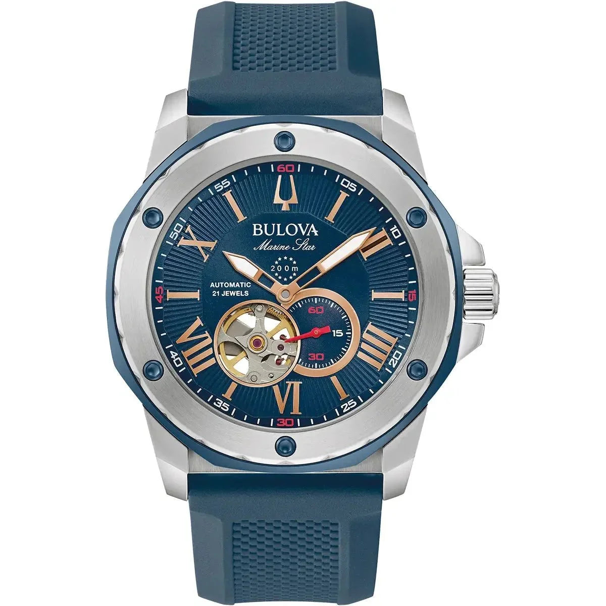 Bulova Marine Star Auto Mens Blue Watch 98A282