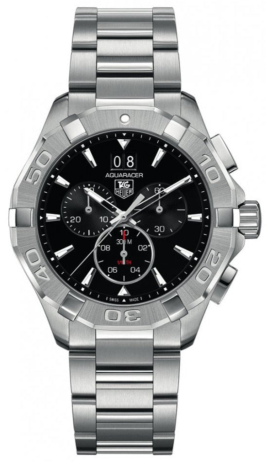 Tag Heuer Aquaracer Quartz Chronograph Black Dial Silver Steel Strap Watch For Men CAY1110 BA0927