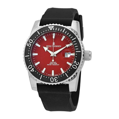 Revue Thommen 17030.2536 Diver Red Dial Black Rubber Strap Swiss Automatic Watch