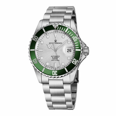 Revue Thommen 17571.2124 Diver Silver Dial Green Bezel Men's Stainless Steel Automatic Watch