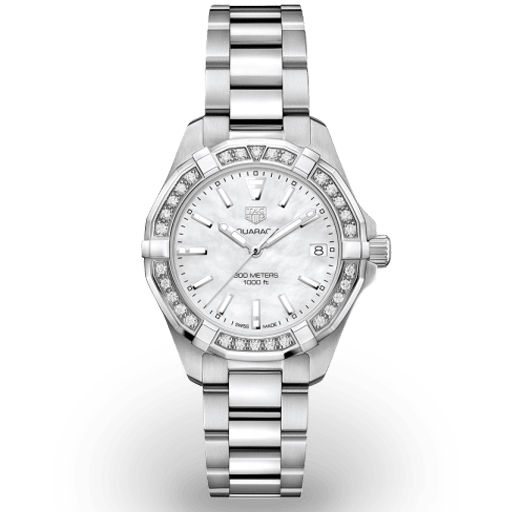 Tag Heuer Aquaracer Diamonds Mother Of Pearl Dial Silver Steel Strap Watch For Women WBD1313 BA0740