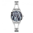 Guess Watches Guess Ladies Silver Blue Acid Denim Logo Dial Watch W1145l1