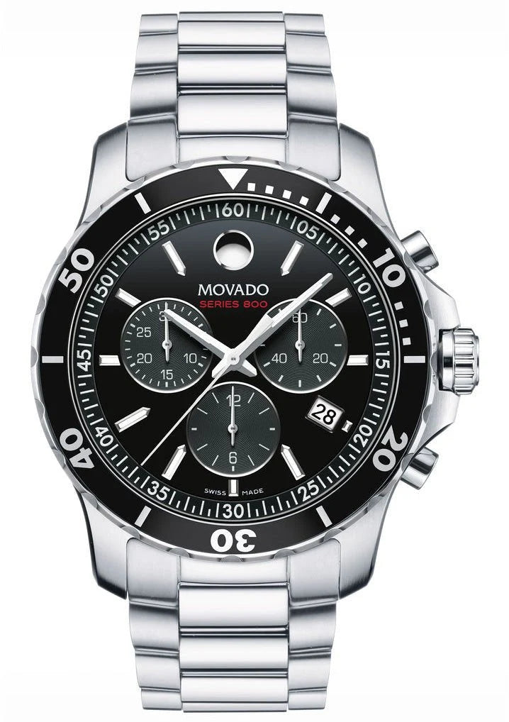 Movado Series 800 Chronograph Men's Watch, 42mm Black Dial, Stainless Steel — 2600142