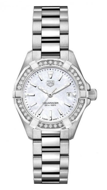 Tag Heuer Aquaracer Diamonds Mother Of Pearl White Dial Silver Steel Strap Watch For Women WBD1413 BA0741