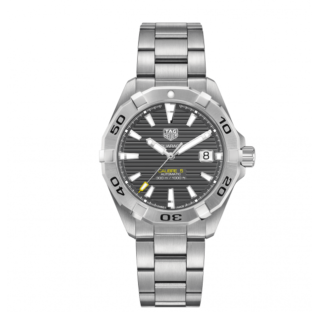 Tag Heuer Aquaracer Calibre 5 Grey Dial Silver Steel Strap Watch For Men WBD2113 BA0928