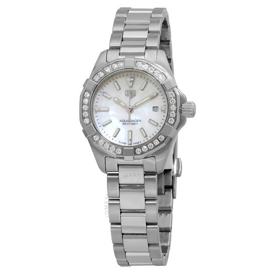 Tag Heuer Aquaracer Diamonds Mother Of Pearl White Dial Silver Steel Strap Watch For Women WBD1413 BA0741