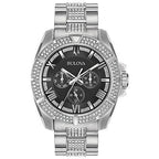 Bulova Crystal Collection Chronograph Black Dial Two Tone Steel Strap Watch For Men 96c126