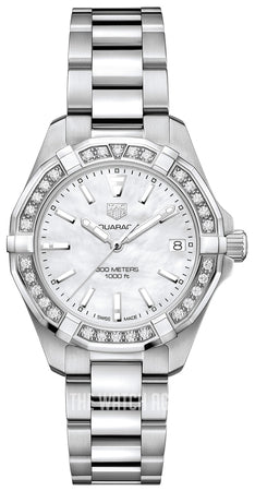 Tag Heuer Aquaracer Diamonds Mother Of Pearl Dial Silver Steel Strap Watch For Women WBD1313 BA0740